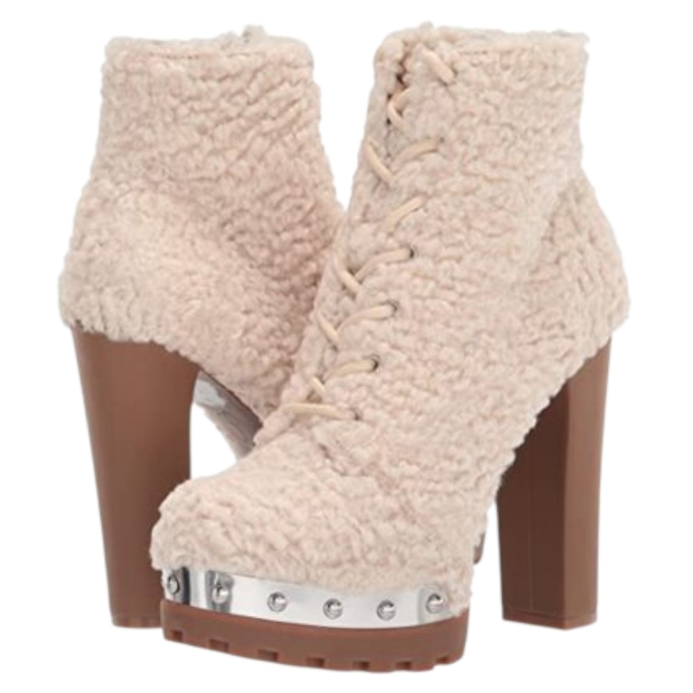 Shearling Sexy Lace-Up Platform Heel Irella Ankle Boots By JESSICA SIMPSOM